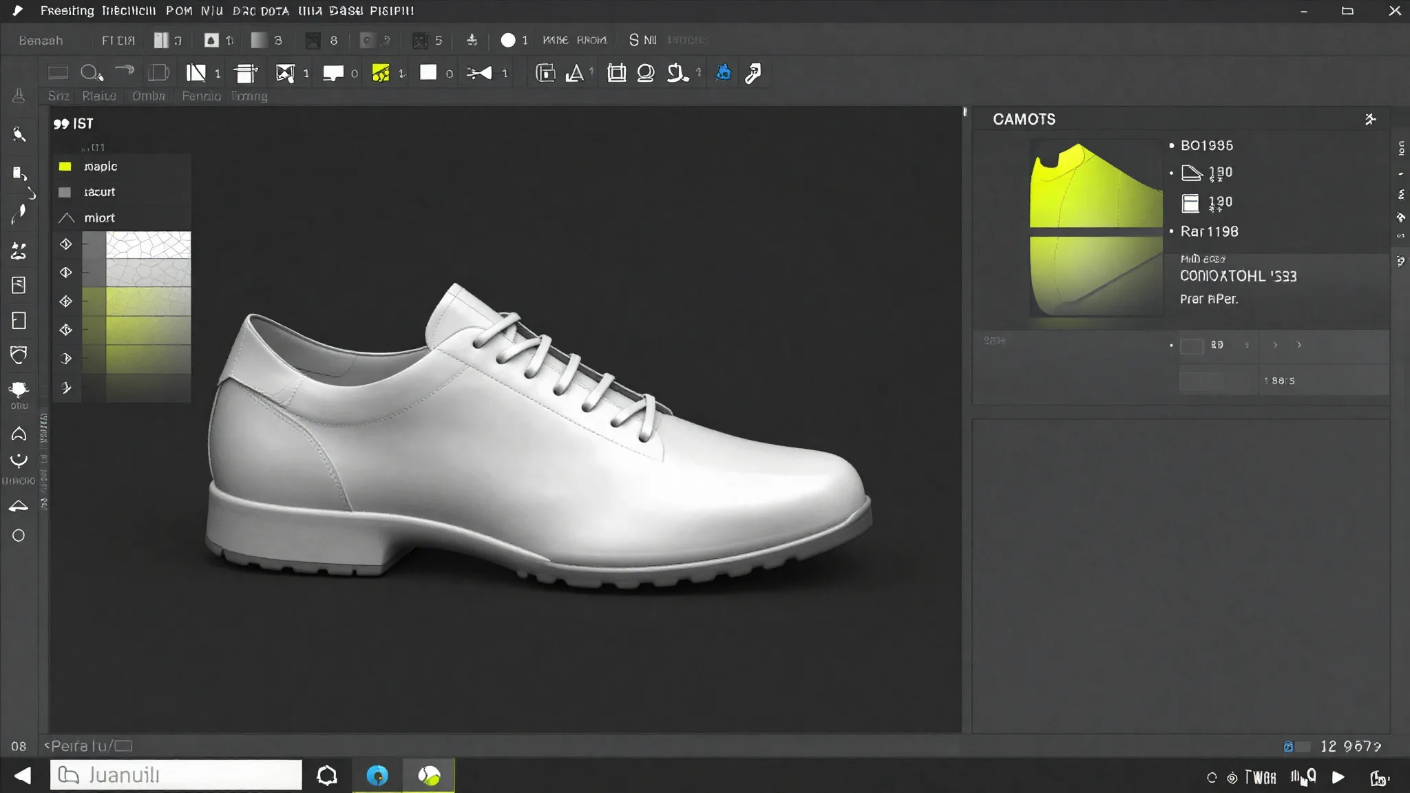 Modello di scarpa aperto in un software CAD calzaturiero